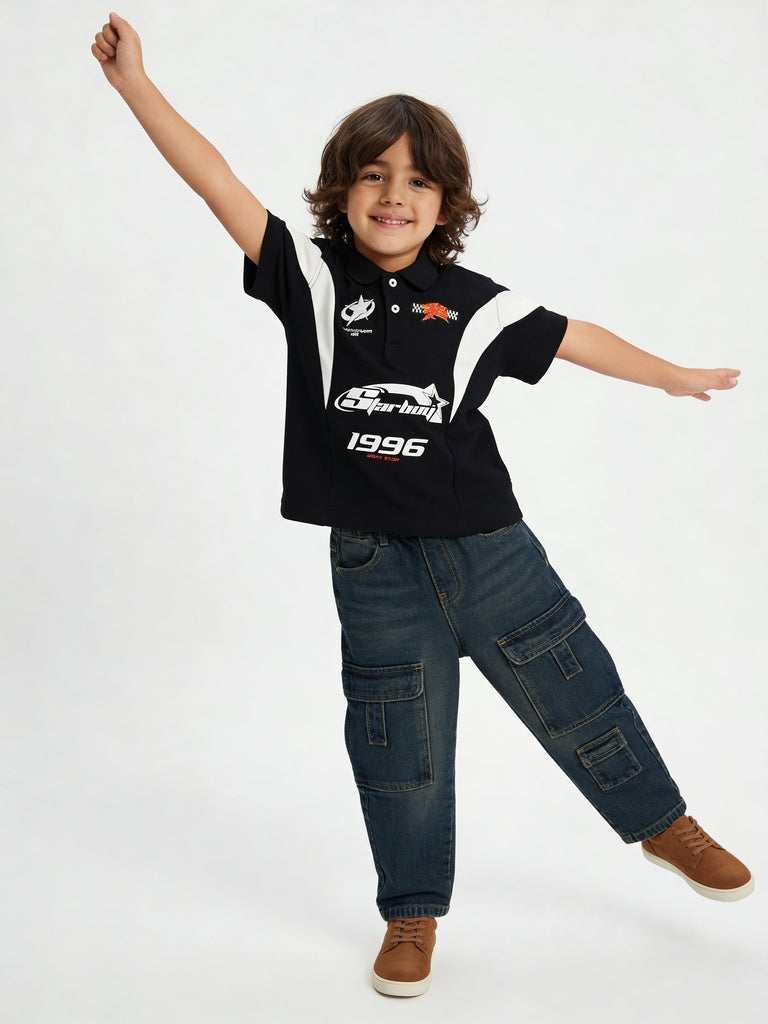 HOP Kids Boys Dark Blue Cargo Detail Regular Fit Jeans