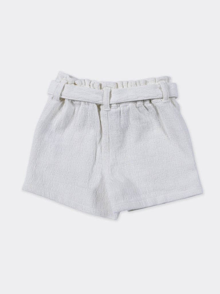 Hop Kids Girls Off-White Floral Embroidered Cotton Shorts