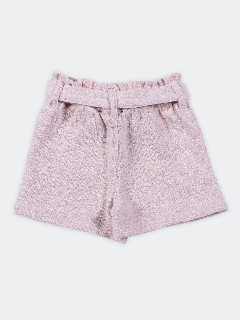 HOP Kids Girls Pink Floral Embroidered Cotton Shorts with Tie-Belt