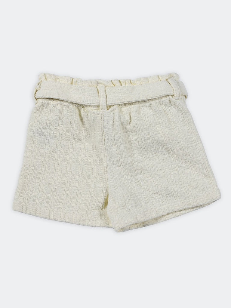 HOP Kids Girls Yellow Floral Embroidered Tie-Waist Paperbag Cotton Shorts