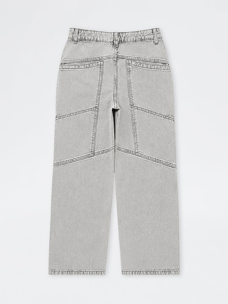 Boys Grey Washed Mid-Rise Jeans