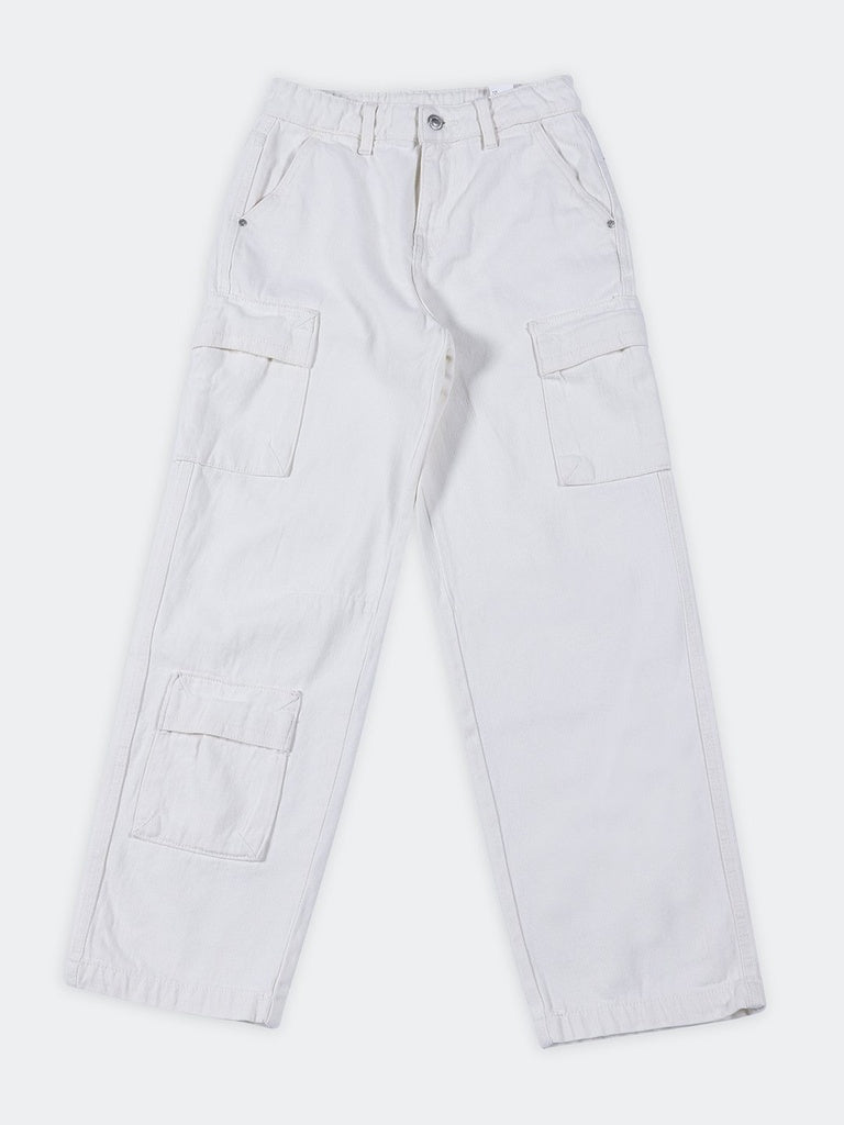 Boys Off-White Straight Fit Denim Cargo Jeans