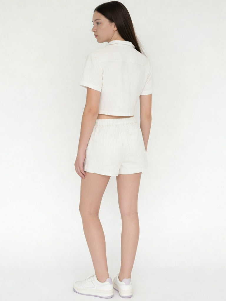 Girls White Floral-Detail Cotton Shirt and Shorts Set