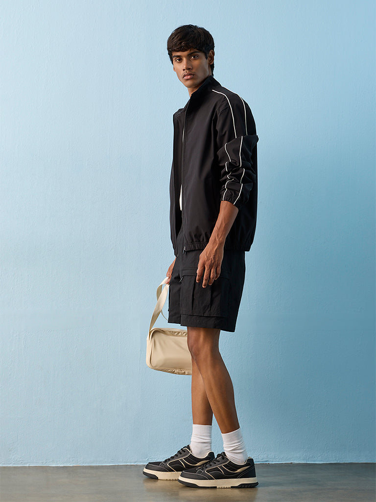 Nuoflexx Black Relaxed-Fit Mid-Rise Shorts