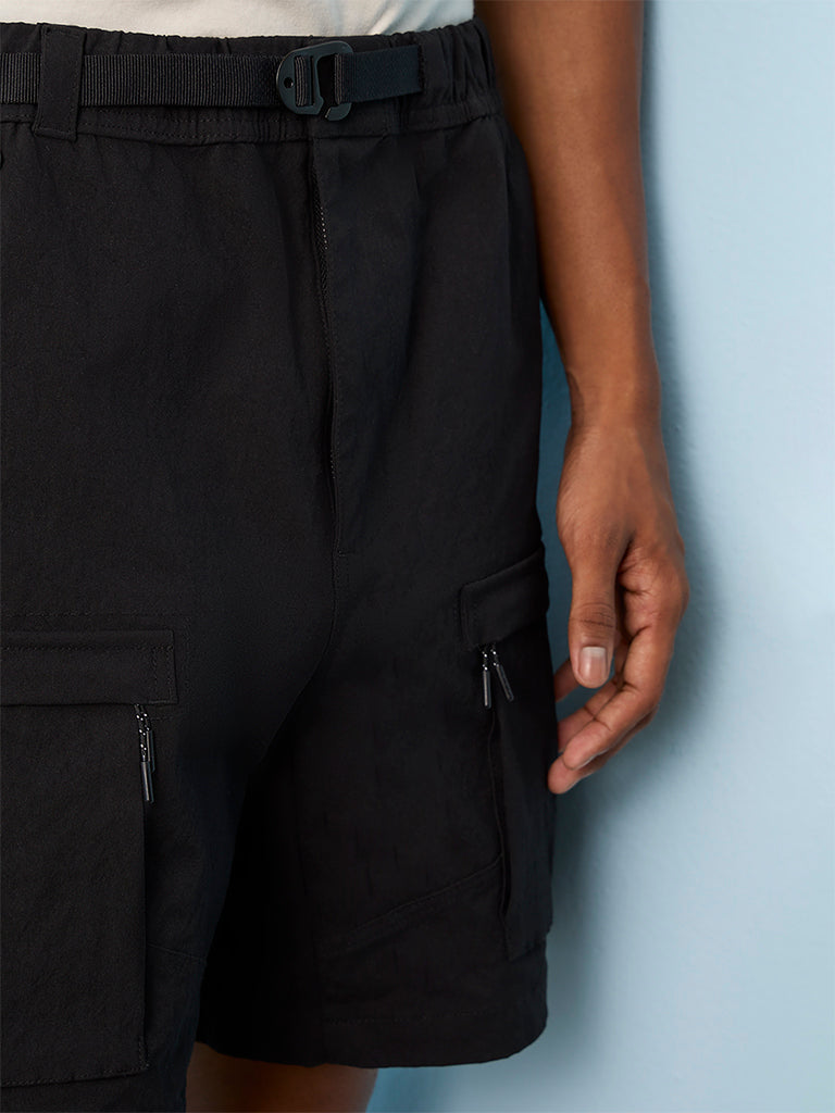 Nuoflexx Black Relaxed-Fit Mid-Rise Shorts