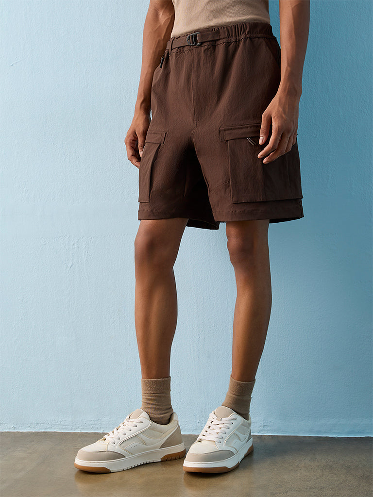 Nuoflexx Dark Brown Relaxed-Fit Mid-Rise Shorts