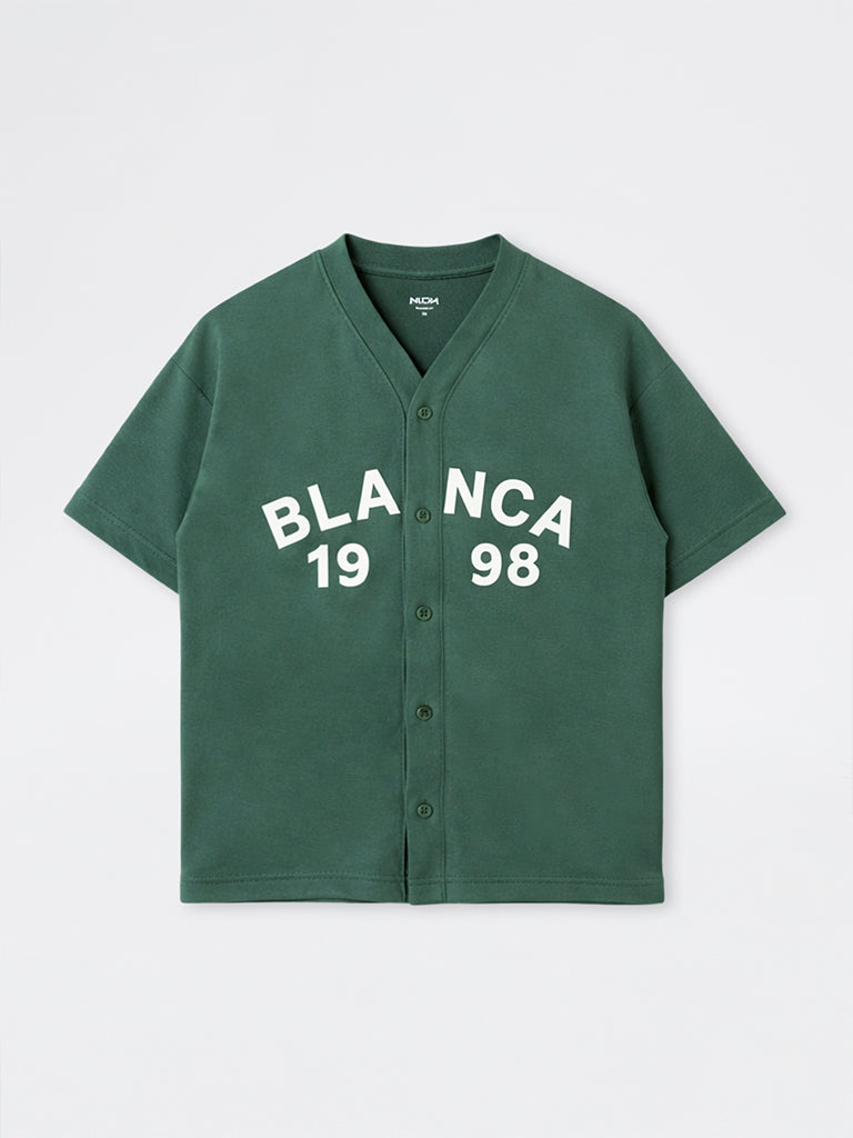 Nuon Green Typographic Relaxed-Fit Cotton-Blend Shirt