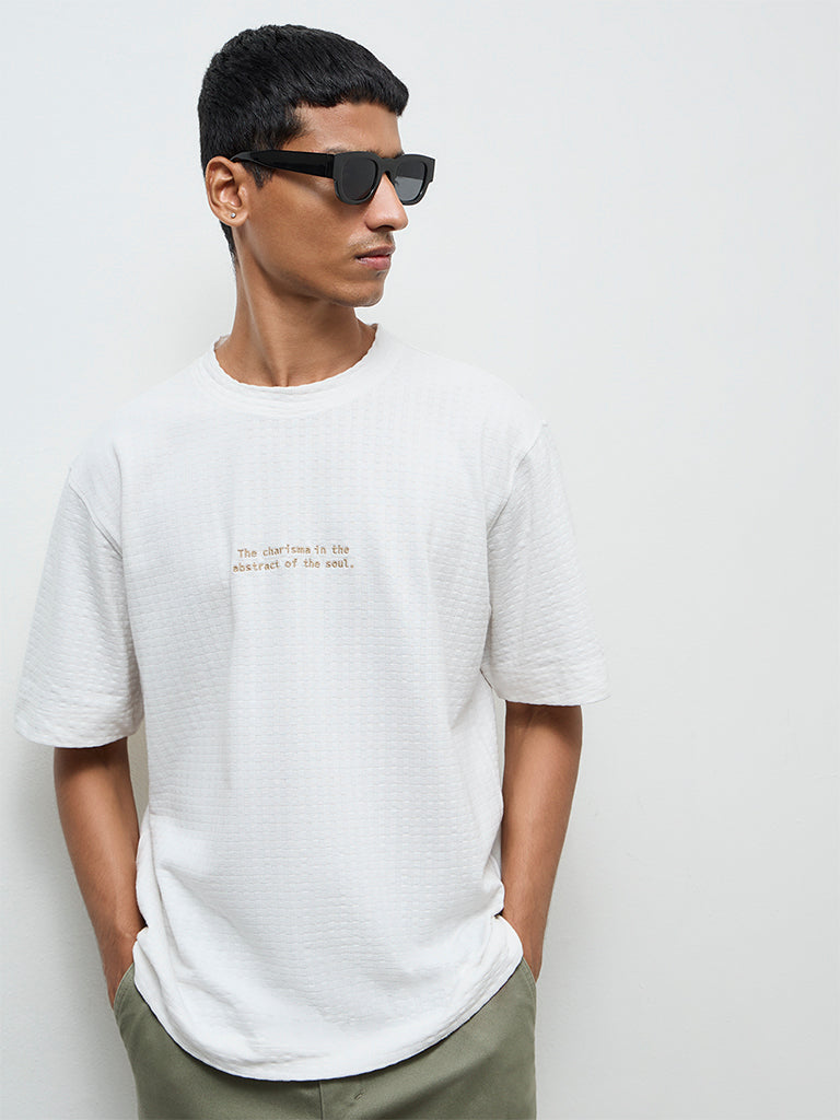 Nuon Off-White Floral Embroidered Relaxed-Fit Cotton T-Shirt