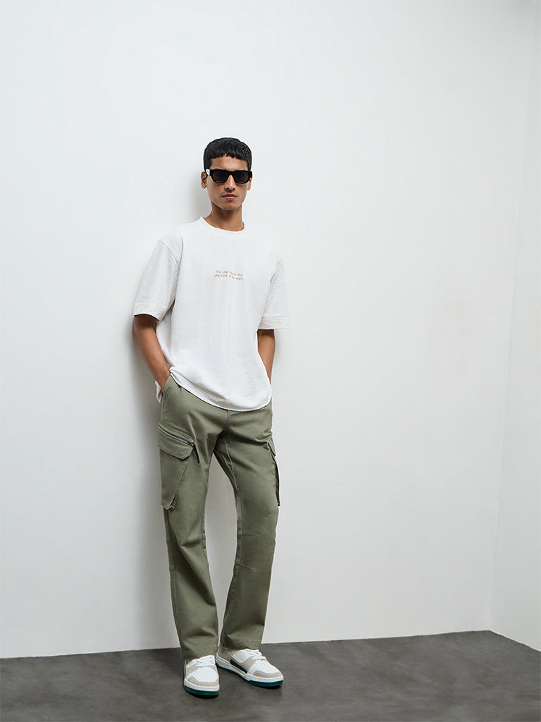 Nuon Off-White Floral Embroidered Relaxed-Fit Cotton T-Shirt
