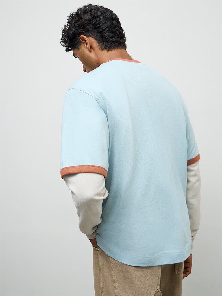 Nuon Blue Embroidered Relaxed-Fit Cotton T-Shirt