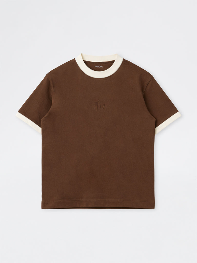 Nuon Brown Contrast Detailed Relaxed-Fit Cotton-Blend T-Shirt
