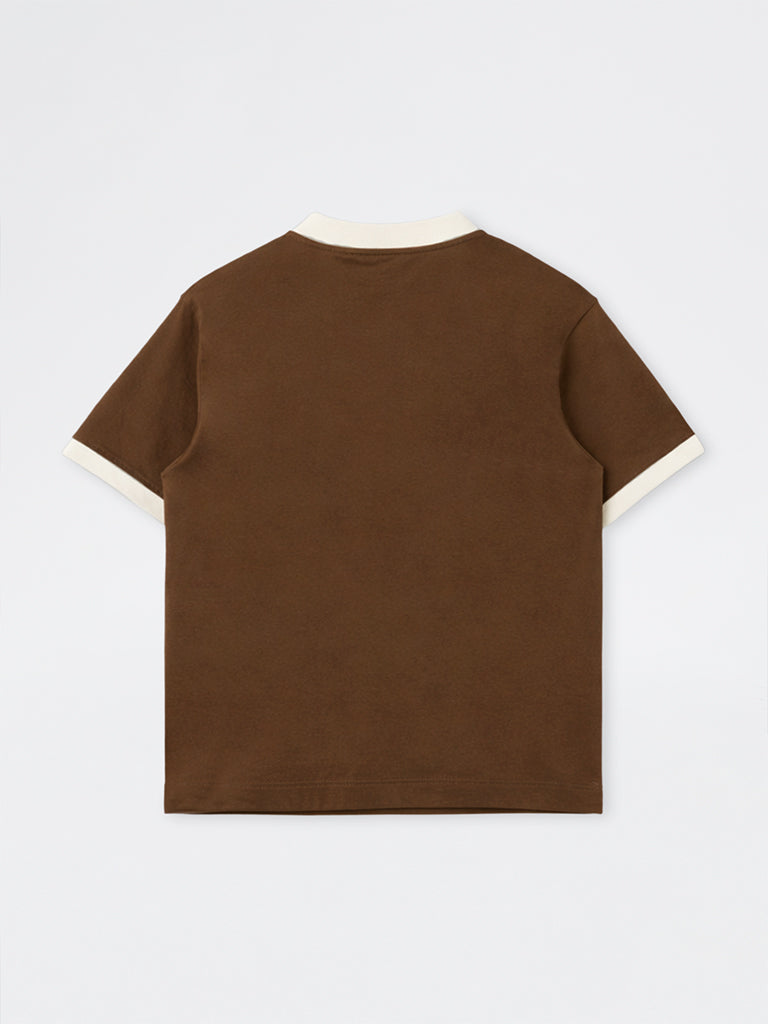 Nuon Brown Contrast Detailed Relaxed-Fit Cotton-Blend T-Shirt