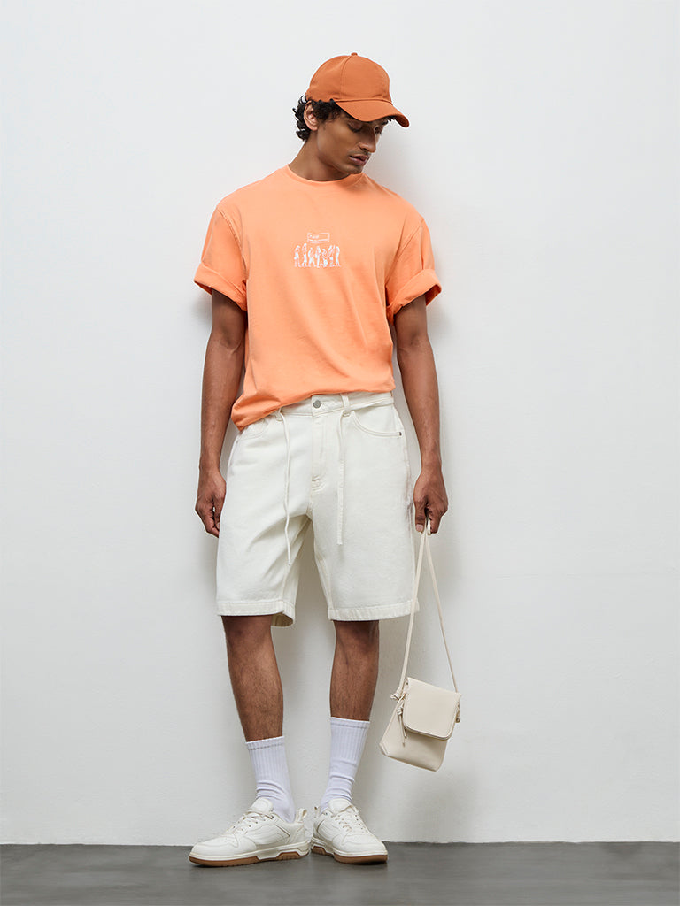 Nuon Orange Graphic Printed Relaxed-Fit Cotton T-Shirt