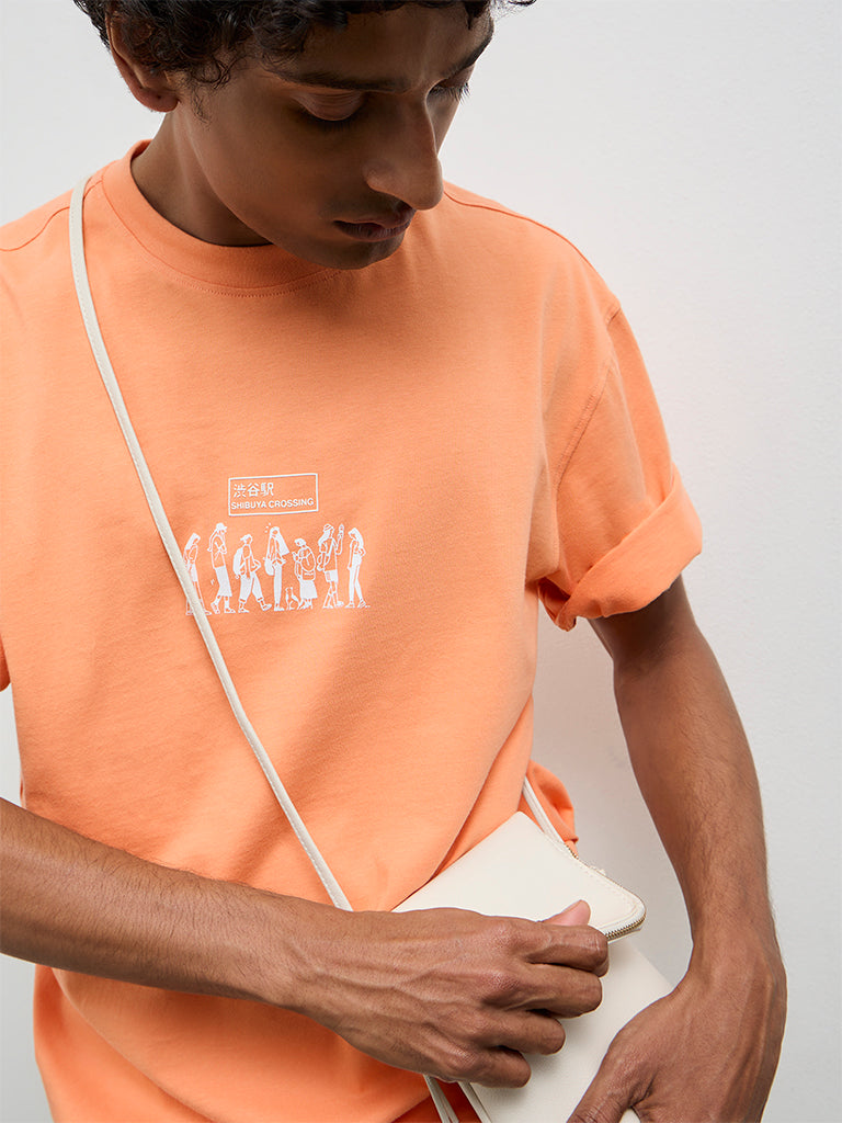 Nuon Orange Graphic Printed Relaxed-Fit Cotton T-Shirt