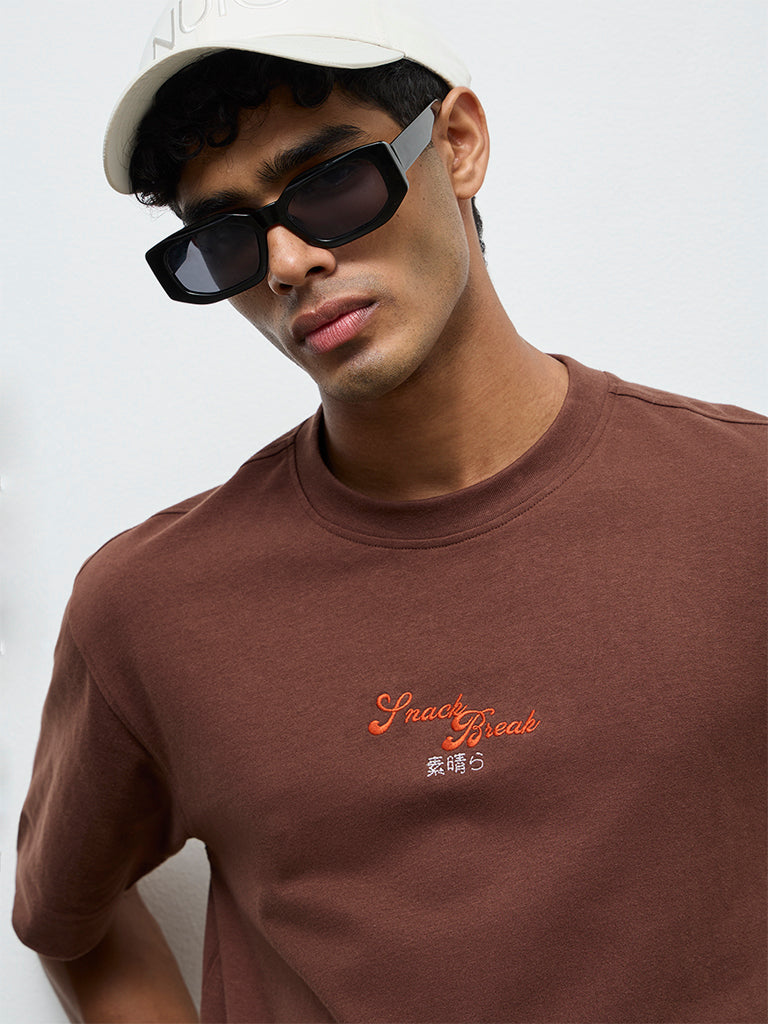 Nuon Brown Relaxed-Fit Cotton T-Shirt