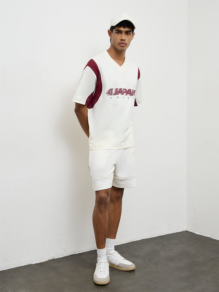Nuon Off-White Text-Design Relaxed-Fit Cotton T-Shirt