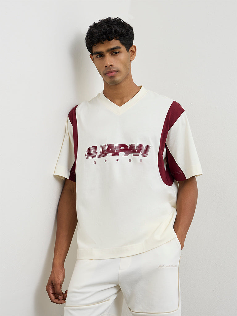Nuon Off-White Text-Design Relaxed-Fit Cotton T-Shirt