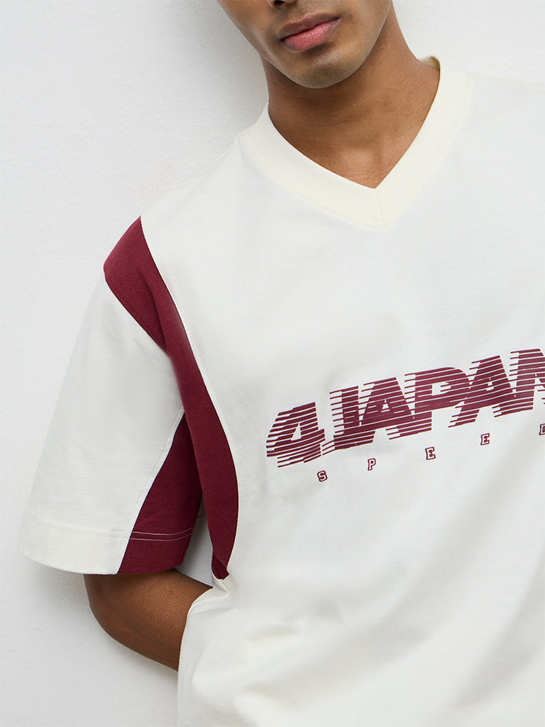 Nuon Off-White Text-Design Relaxed-Fit Cotton T-Shirt