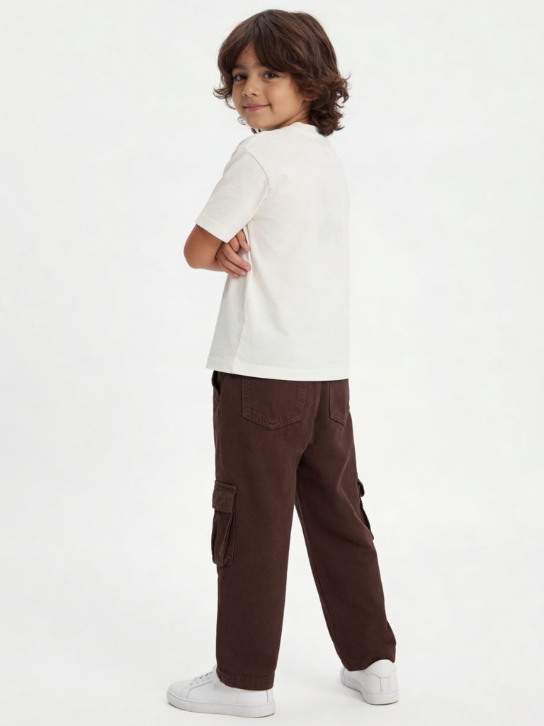HOP Kids Boys White Embroidered Cotton T-Shirt