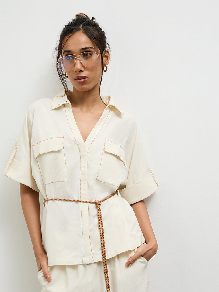 LOV Off-White Blouse with a Belt