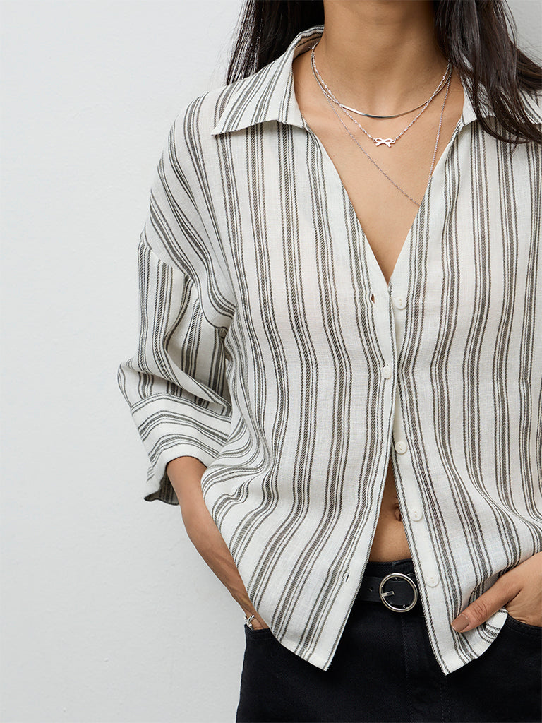 LOV Olive Striped Shirt