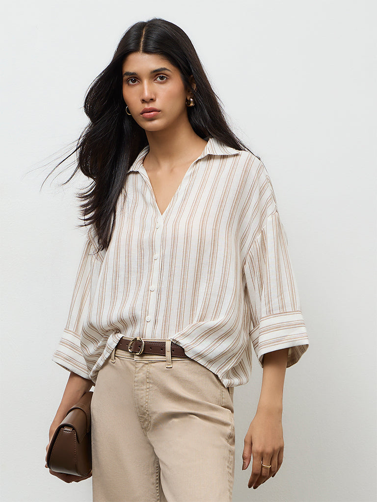 LOV Beige Striped Shirt