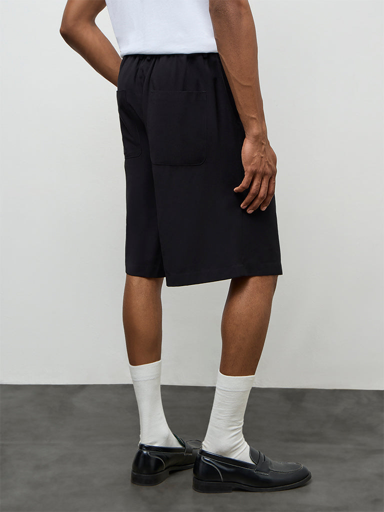 Nuon Black Pleated Relaxed-Fit Shorts