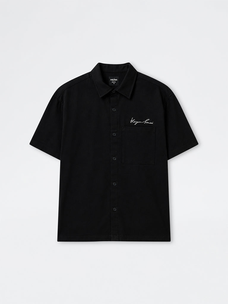Nuon Black Text Embroidered Relaxed-Fit Shirt