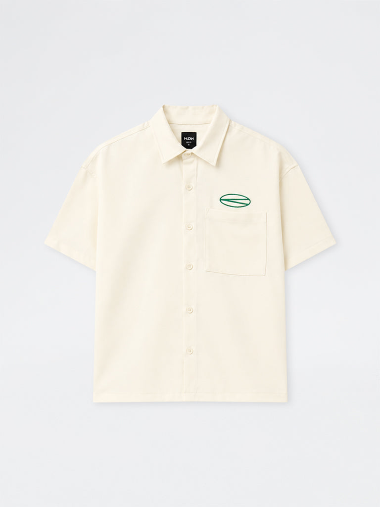 Nuon Off-White Text Embroidered Relaxed-Fit Shirt
