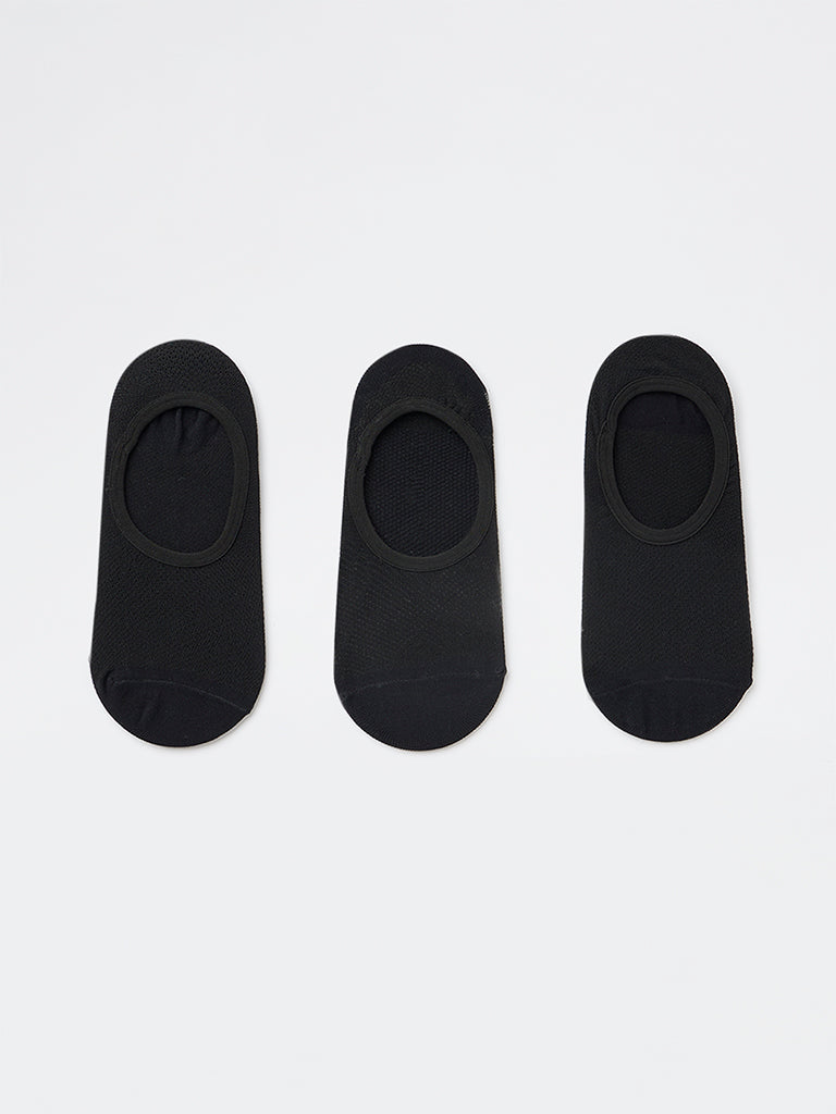 WES Lounge Black Invisible No Show Cotton-Blend Socks - Pack of 3