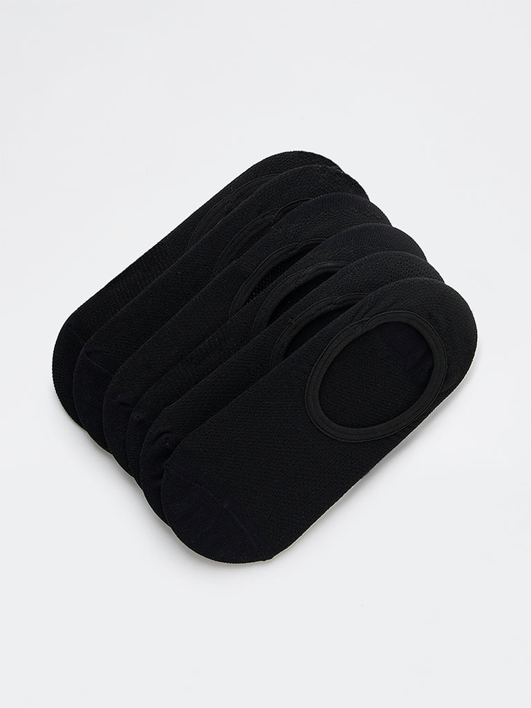 WES Lounge Black Invisible No Show Cotton-Blend Socks - Pack of 3