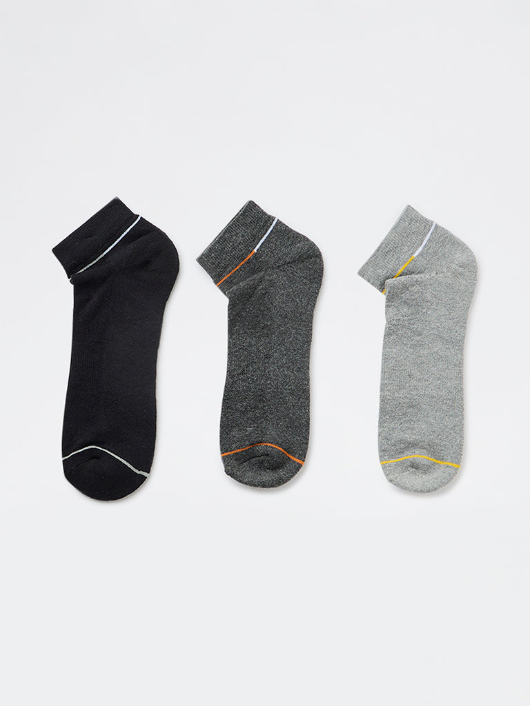 WES Lounge Grey Cotton-Blend Trainer Socks - Pack of 3