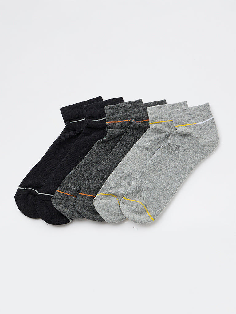 WES Lounge Grey Cotton-Blend Trainer Socks - Pack of 3