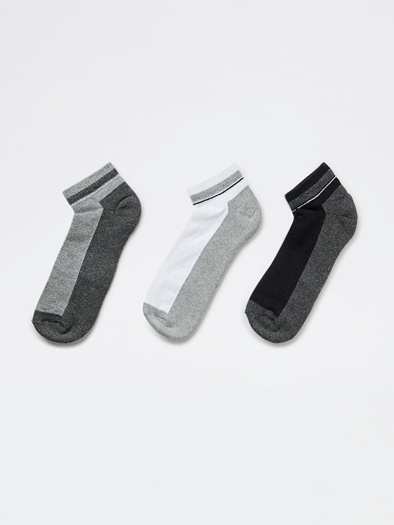 WES Lounge Black Colourblock Cotton-Blend Trainer Socks - Pack of 3