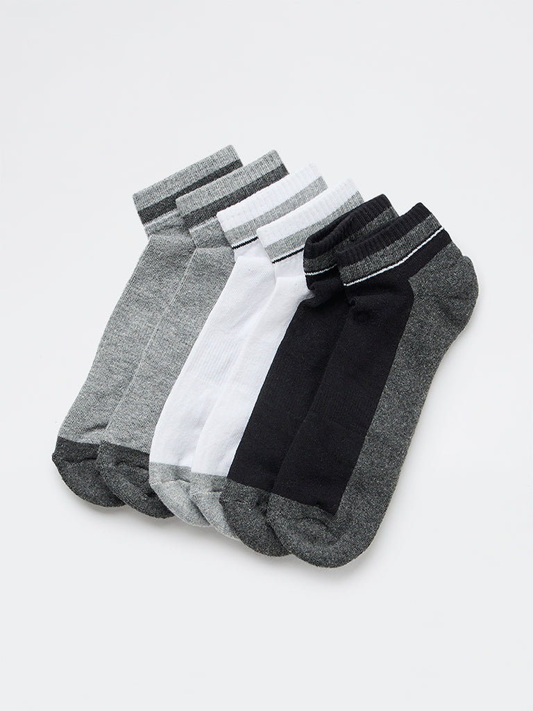 WES Lounge Black Colourblock Cotton-Blend Trainer Socks - Pack of 3