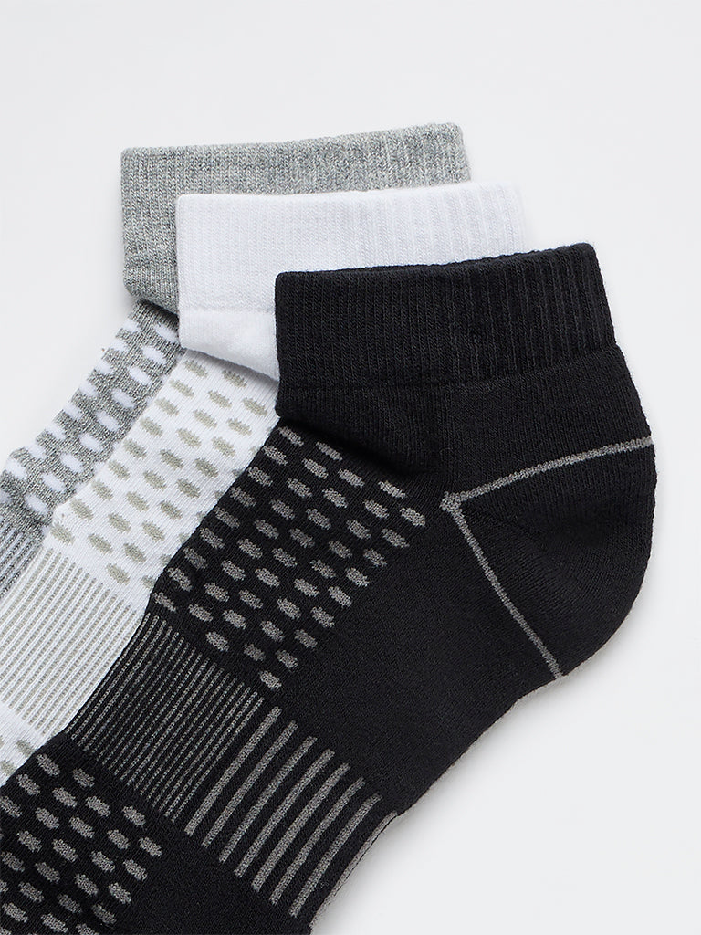 WES Lounge Grey Printed Cotton-Blend Trainer Socks - Pack of 3