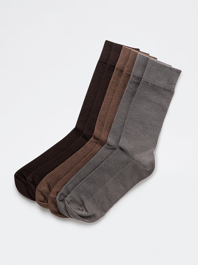 WES Lounge Black Solid Cotton-Blend Full-Length Socks - Pack of 3