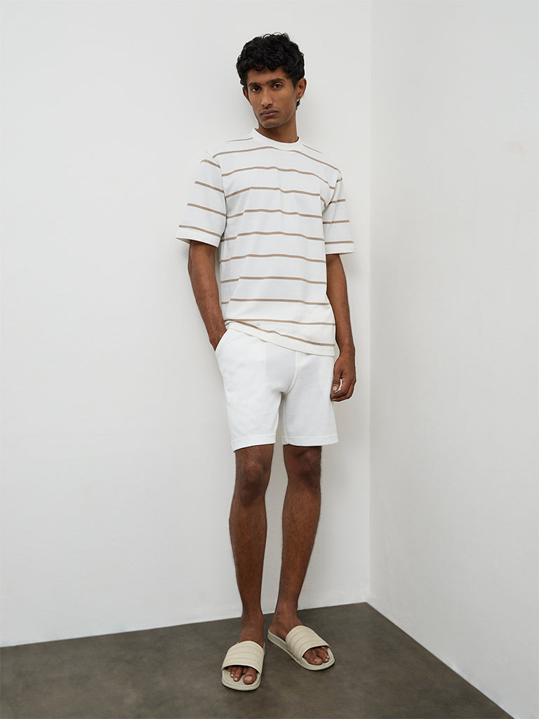 WES Lounge Off-White Striped Relaxed-Fit Cotton T-Shirt