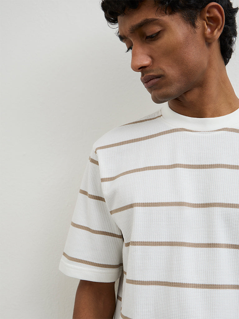 WES Lounge Off-White Striped Relaxed-Fit Cotton T-Shirt