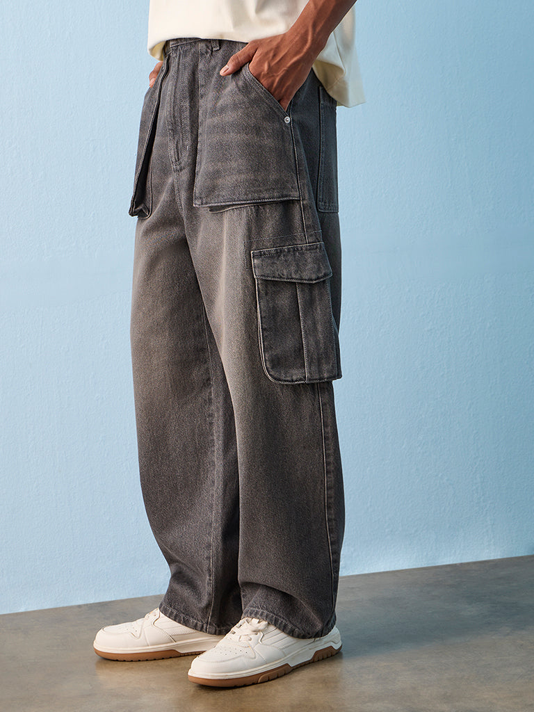 Buy Nuon Charcoal Skater-Fit Mid-Rise Cargo Jeans from Westside