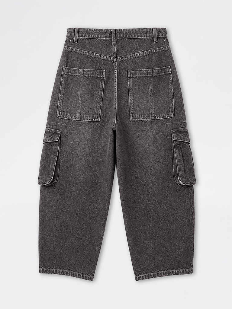 Nuon Charcoal Skater-Fit Mid-Rise Cargo Jeans