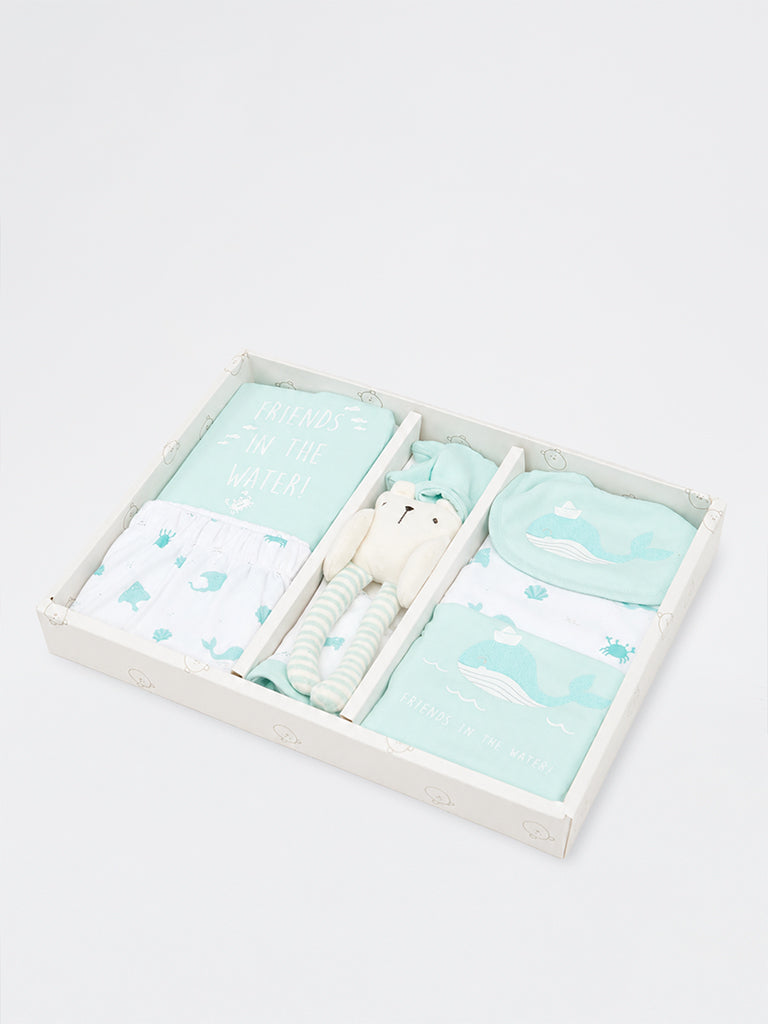 HOP Baby Boys Aqua Sea-Life Inspired Baby Cotton Gift Set