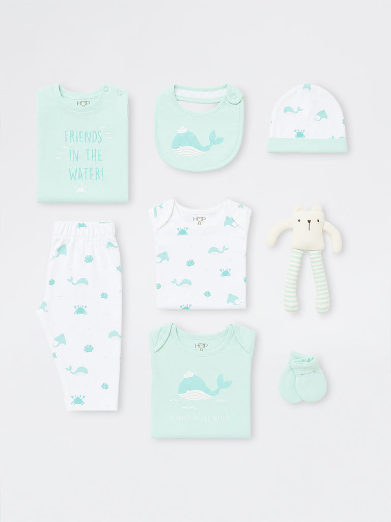 HOP Baby Boys Aqua Sea-Life Inspired Baby Cotton Gift Set