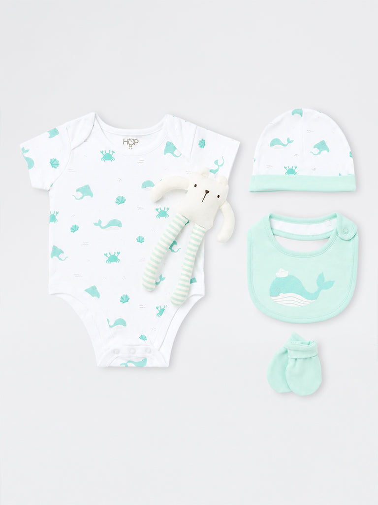 HOP Baby Boys Aqua Sea-Life Inspired Baby Cotton Gift Set