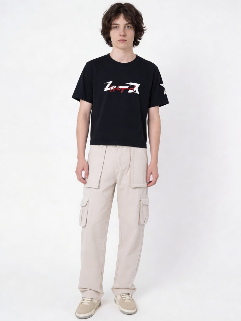 Boys Stone Cargo Pocket Wide-Leg Jeans