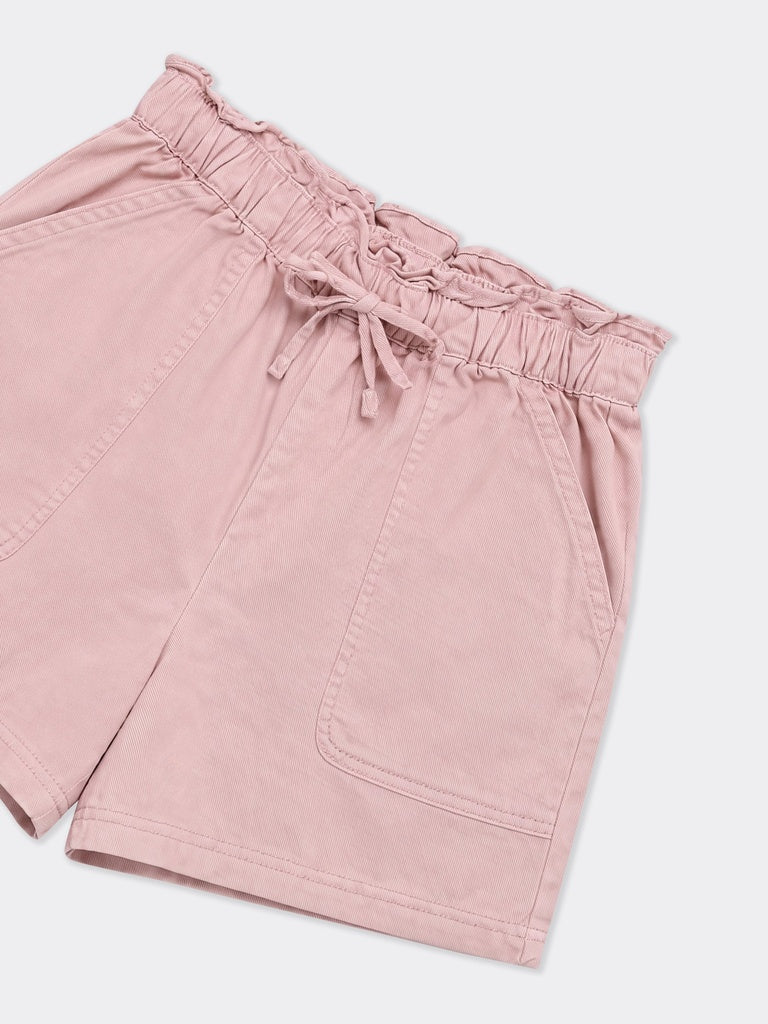 Girls Pink Paperbag Cotton Shorts