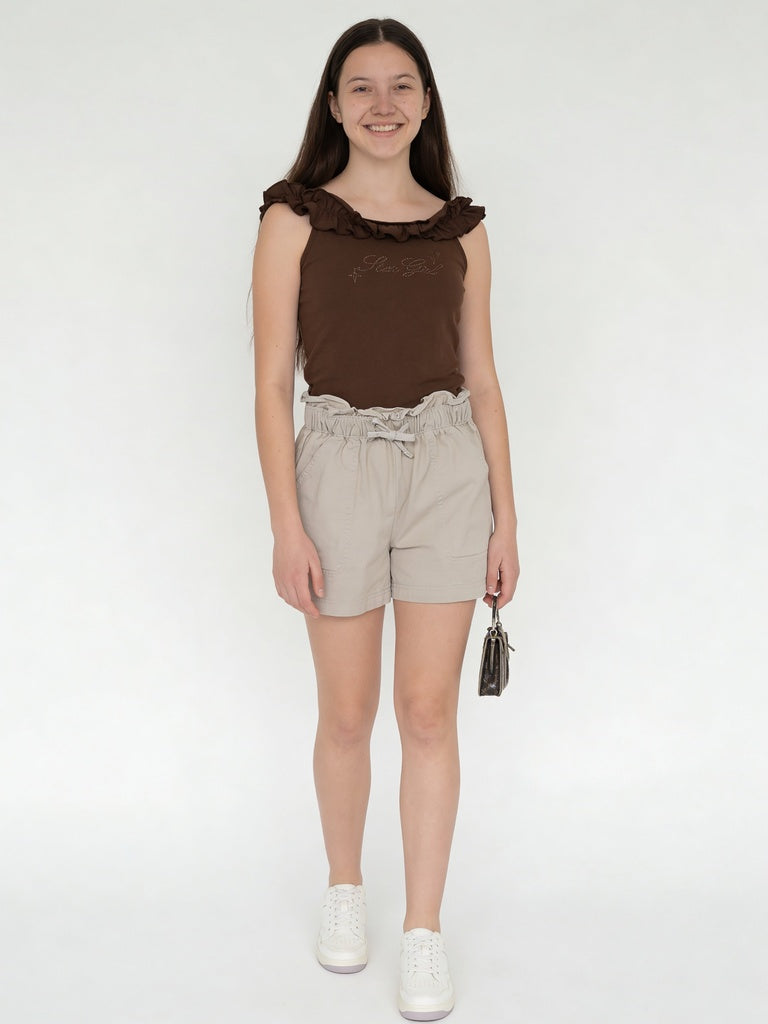 Girls Stone Relaxed Fit Cotton Shorts