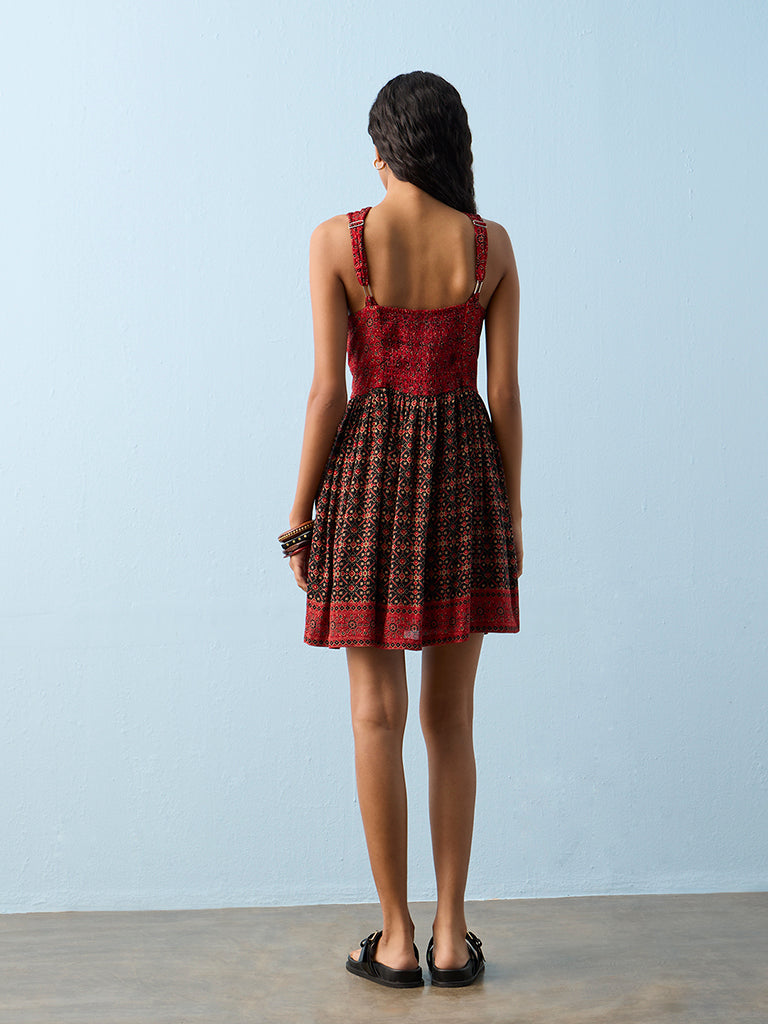 Bombay Paisley Red Printed Cotton A-Line Dress