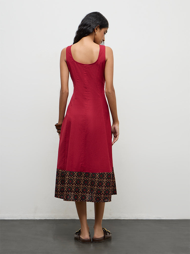 Buy Bombay Paisley Red Embroidered Cotton-Blend A-Line Dress from Westside