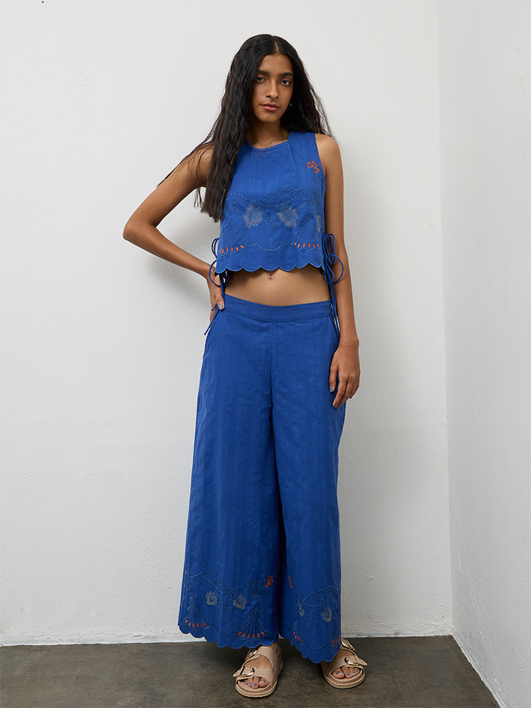 Bombay Paisley Blue Floral Embroidered Cotton Top